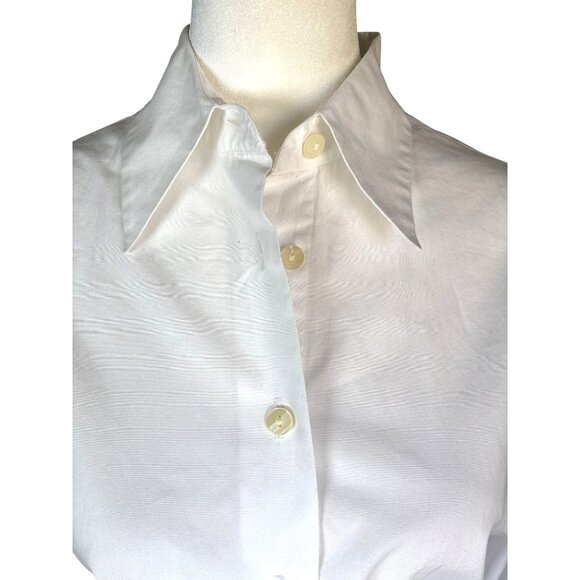 Ann‎ Taylor Blouse Size Medium White Professional 100% Cotton Button Front - Picture 4 of 12